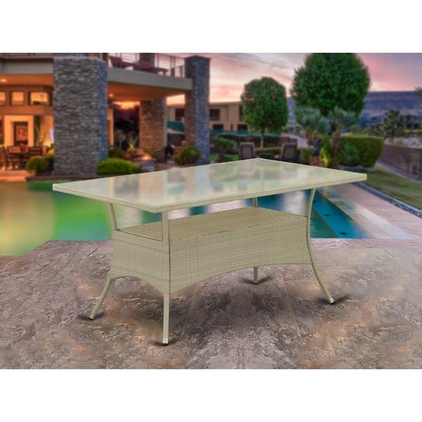 East West Furniture Oslo Patio Table with Glass Top, Natural Linen Wicker OSLTG03